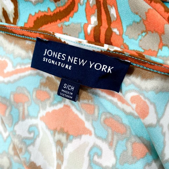 Paisley Crossover Faux Small Wrap Midi Dress Blue Jones New York Signature - Picture 11 of 13